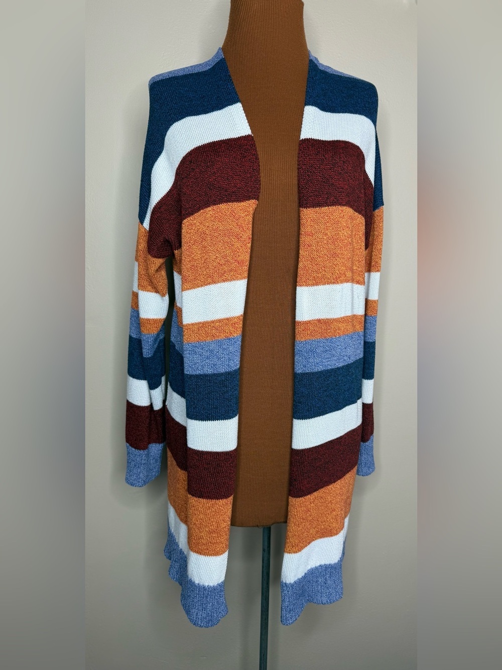 Open-Front Striped Cardigan Sweater Extra Long Size XL